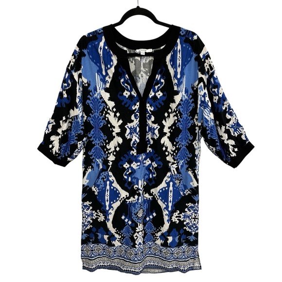 Chico's Dresses & Skirts - Chico’s blue white black ikat print contemporary artsy dress Size L